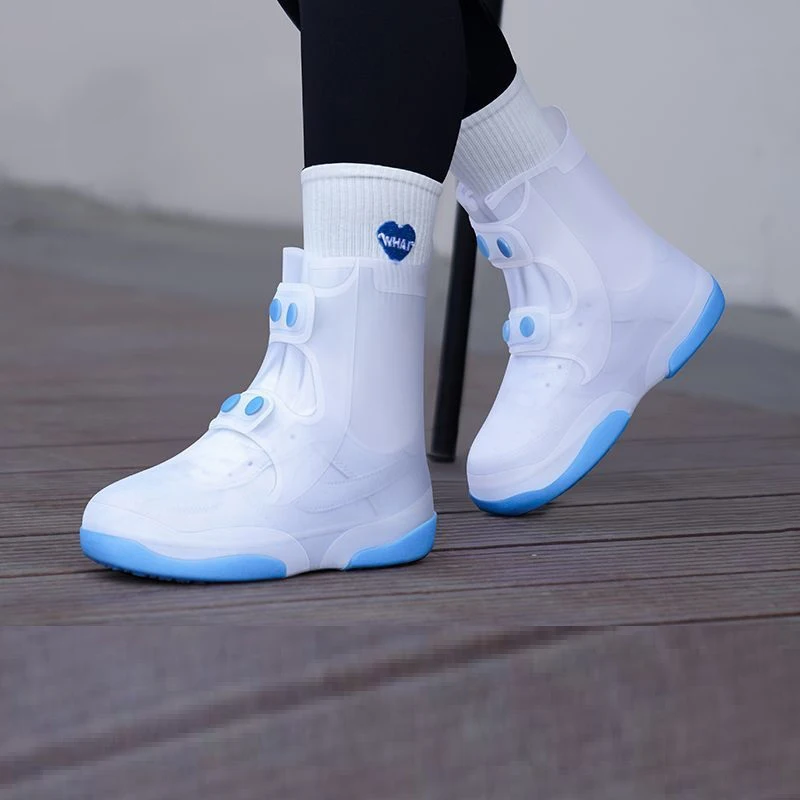 Waterproof Boot Sneakers Covers Shoe Unisex Anti-slip Covershoes Accessories Washable With Button White Durable Shoe Covers
