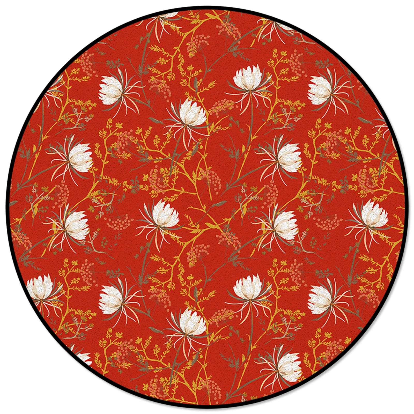 

Винтажные осенние красные коврики и коврики с изображением цветов, капель снега, растений, фруктов, для дома, гостиной, круглый коврик для де...