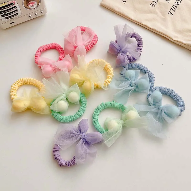 

Милые сетчатые Детские резинки для волос, милые головные уборы принцессы с бантом, модные эластичные аксессуары для волос для маленьких дев...