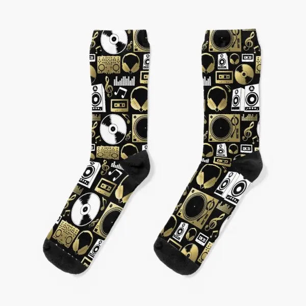 

Discjockey Pattern Dj Music Vinyl Turn Crew Socks Black Cute Winter Cotton Mens Ladies Best Sports Comfortable Women Short