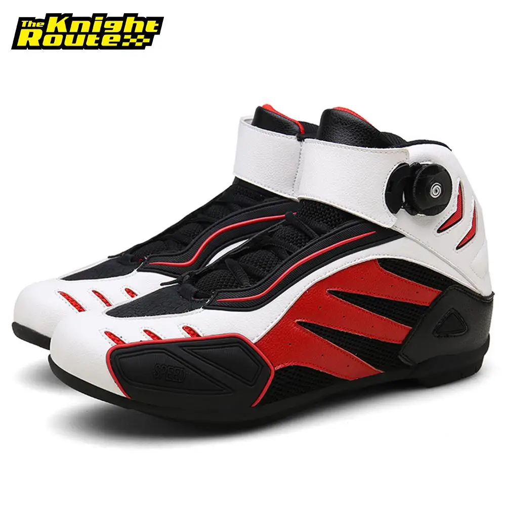 Red White Motorcycle Boots For Motorcross Breathable Moto Boots Motorcyclist Motorborats Shoes Motorbike Biker Chopper Shoes