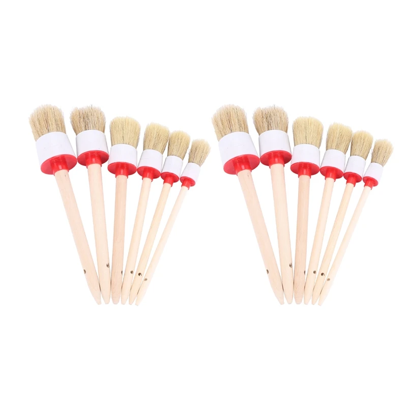 

Natural Boar Hair Detail Brushs(Set Of 12), Detailing Brush Set For Cleaning Weels, Interior, Exterior, Leather
