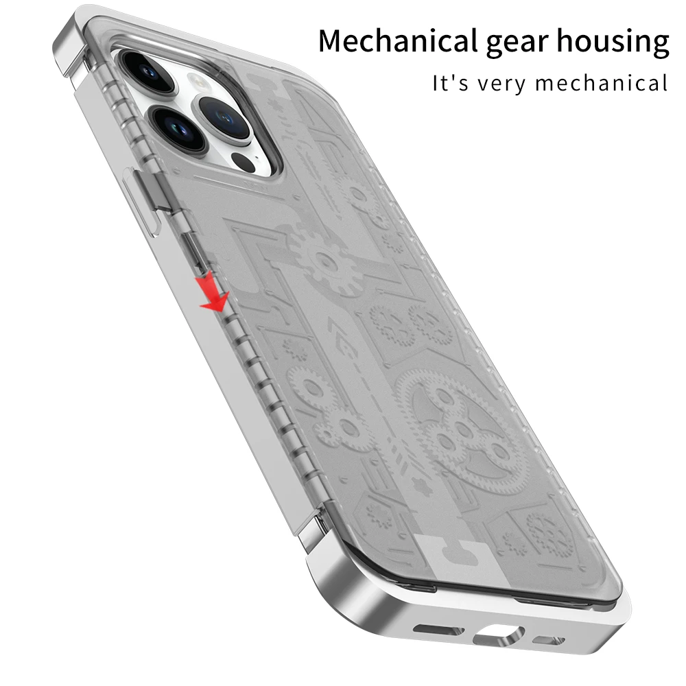 Suitable for iPhone 13/13 Pro/13 Pro Max/14/14 Pro Max/14 Pro cool high-grade metal gear mobile phone case.