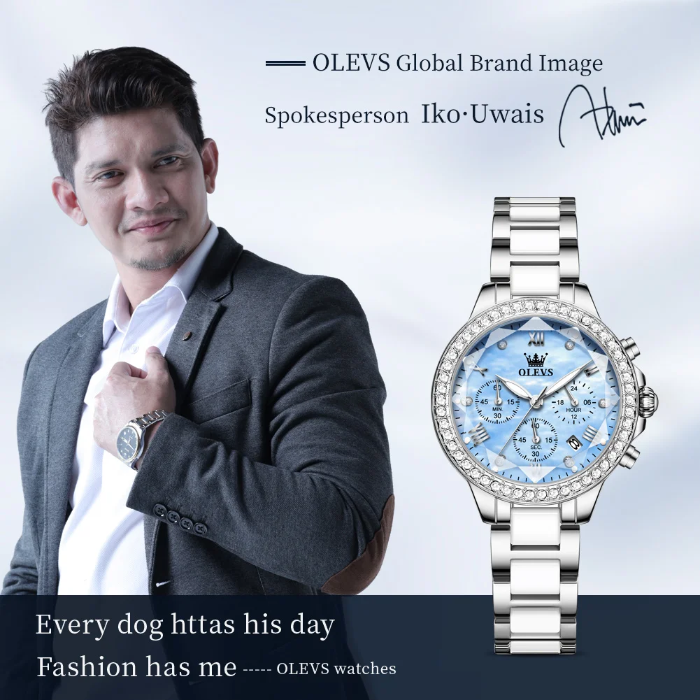 OLEVS Женские часы синие керамические дизайнерские элегантные модные с нотой