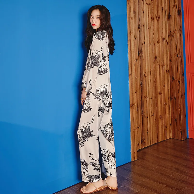 New women's pajamas long-sleeved women's ice silk satin home wear thin section womens pajamas