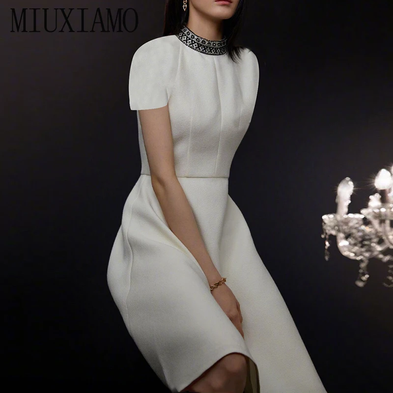 

MIUXIMAO 2022 весенне-Летняя женская одежда с коротким воротником и коротким рукавом приталенное Модное Элегантное офисное платье