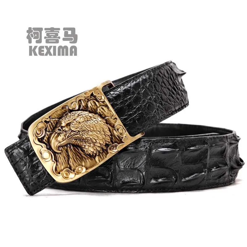 

kadilaier new Thailand import crocodile leather belt for male Smooth buckle Brass buckle man belt crocodile skin men belt