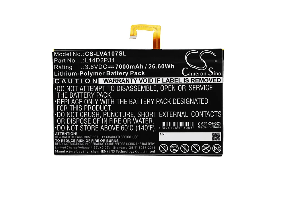 

Generic 7000mA Battery for Lenovo Tab 2 A10-30L,Tab 2 A10-70,Tab 2 A10-70F,Tab 2 A10-70L L14D2P31, SB18C03763
