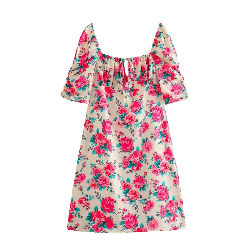 

2023 new women's European and American style square collar printed dress