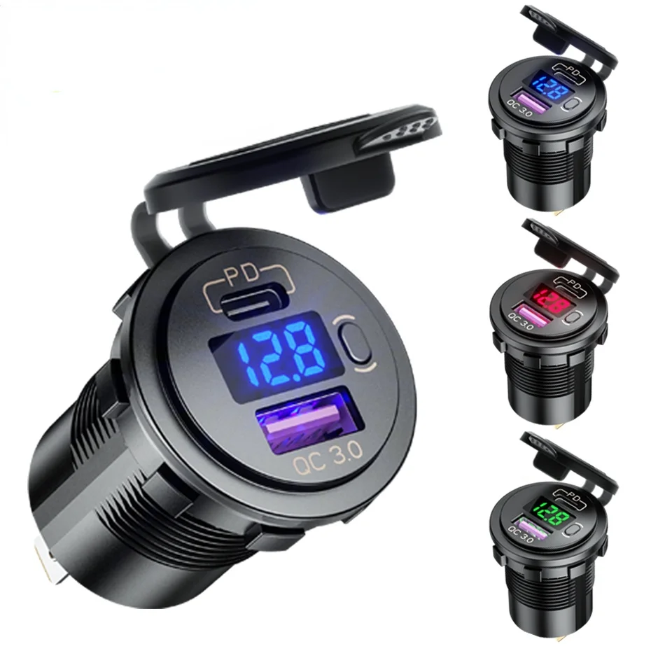 

Зарядное устройство RYWER 24 Вт QC 3,0 PD 12 В, USB-разъем, быстрая зарядка, светодиодный вольтметр, адаптер питания