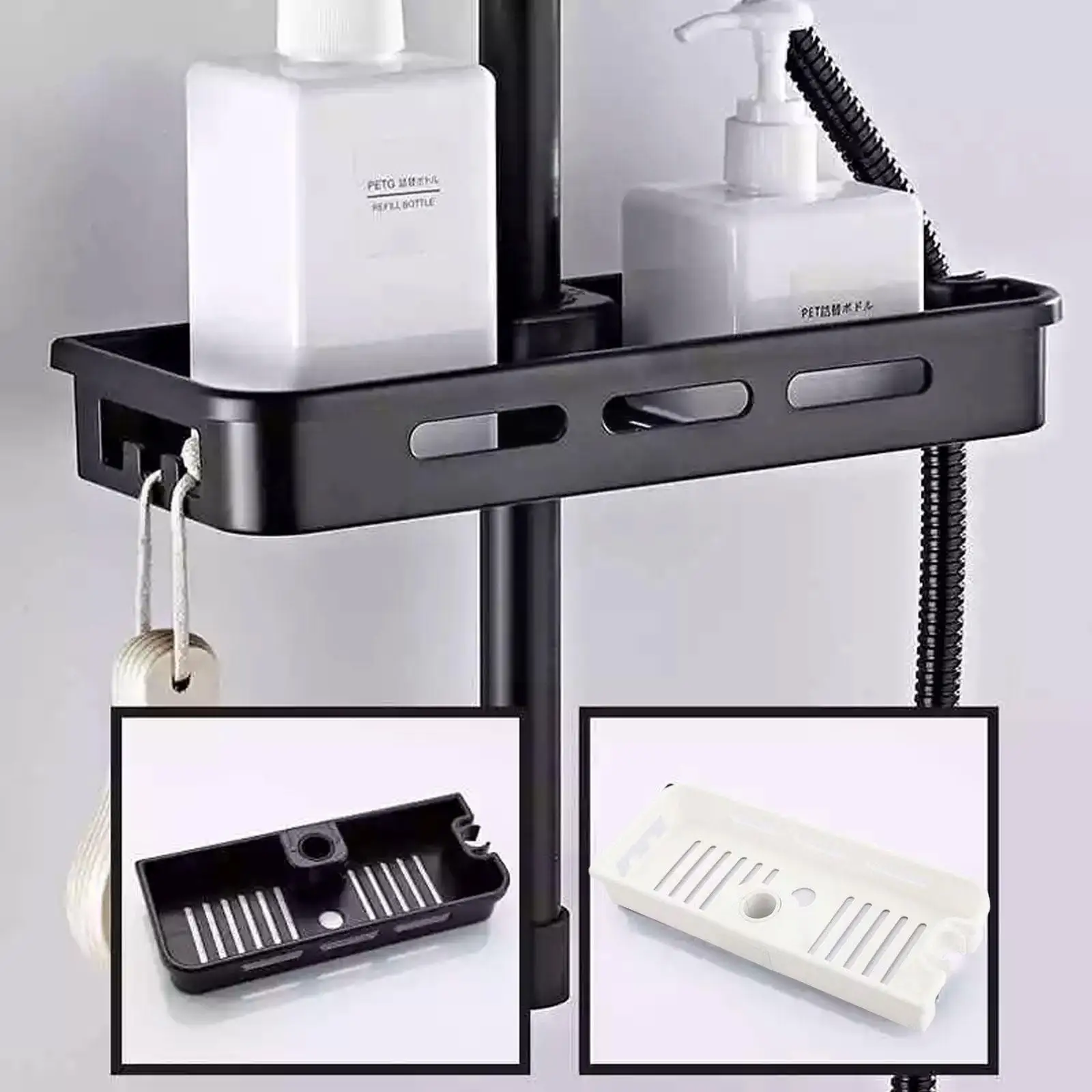 

Shower Storage Holder Bathroom Shelf Pole Shelves Shampoo Holder Stand Organizer Tray Rod Lifting Rack Drilling Shower O1r2