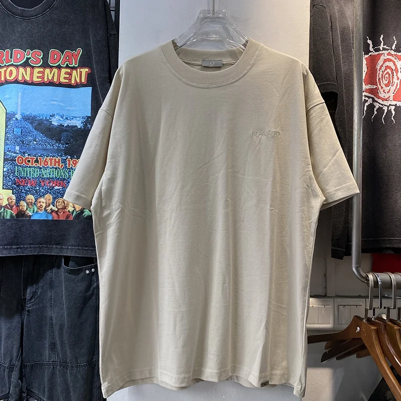 

Represent 2022 Solid T-Shirt Embroidered Small Letters Summer Men's And Women's Loose Round Neck Simple Short Sleeves