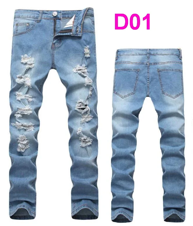 Men Jeans Pants High Quality Patches Denim Pants Hold Beggar Jeans Color Contrast Street Fashion Jeans Pants Size 28-42