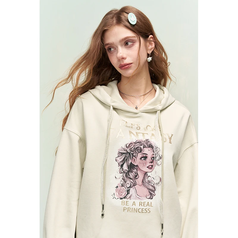 Фото Женский комплект ELFSACK из 2 предметов с принтом принцессы, готический укороченный топ с длинными рукавами и длинная юбка, комплект из худи и юбки №1