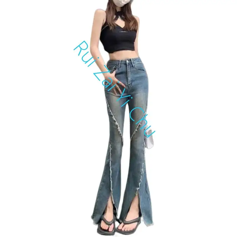 Mopping Korean Fashion Street New Flare Jeans Women Skinny High Waist Aesthetic Y2K Clothes Denim Trousers Vintage Washed Retro