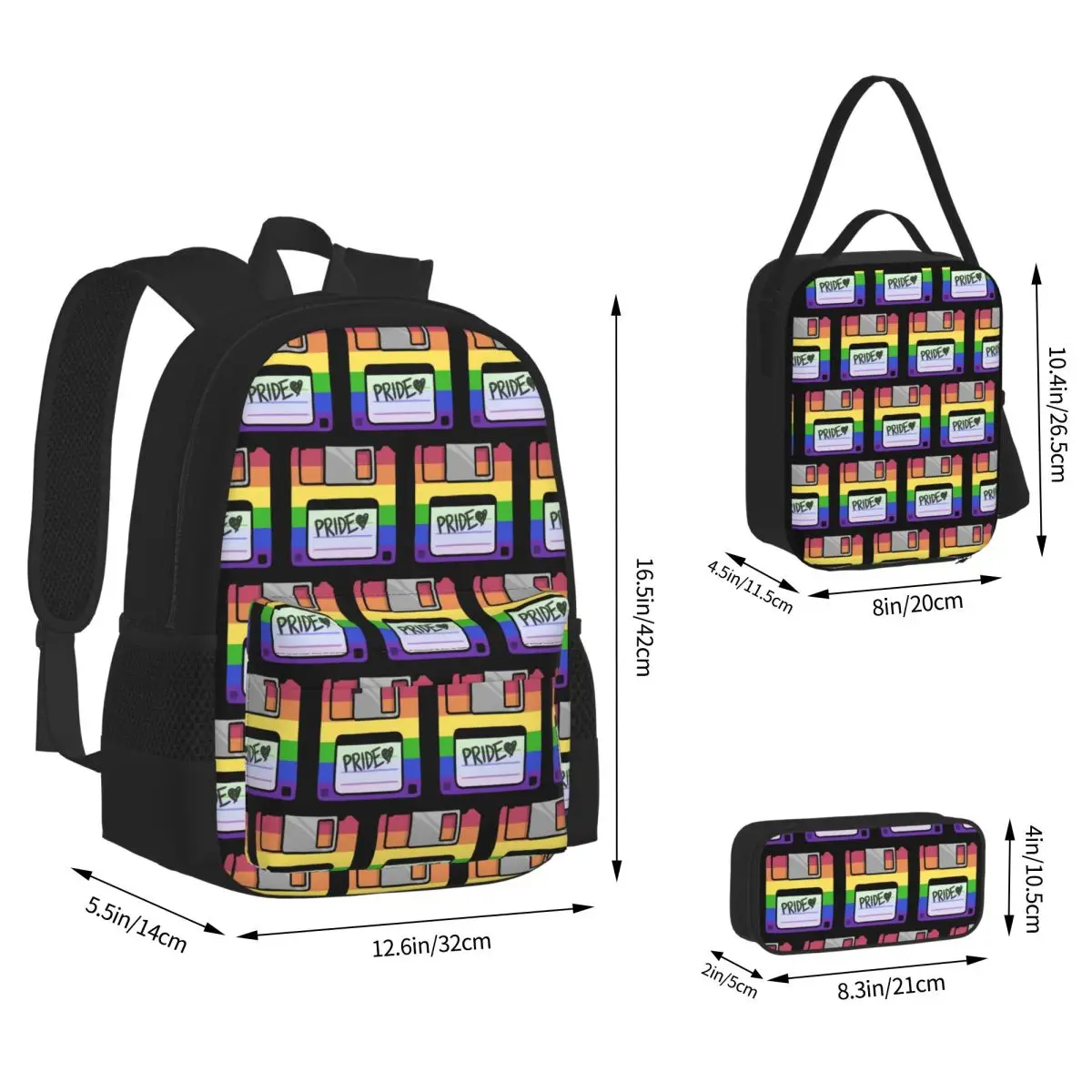 Фото Рюкзаки Pride Floppy Disk для мальчиков и девочек, школьные сумки для студентов, детские ранцы, сумка для обедов, пенал, набор из трех предметов №2