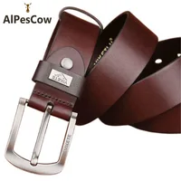 AlpesCow Hot Designer Belt for Men Famous Brand Luxury Belts Men’s Belts Male Waist Strap Genuine Leather Pin Buckle Belt