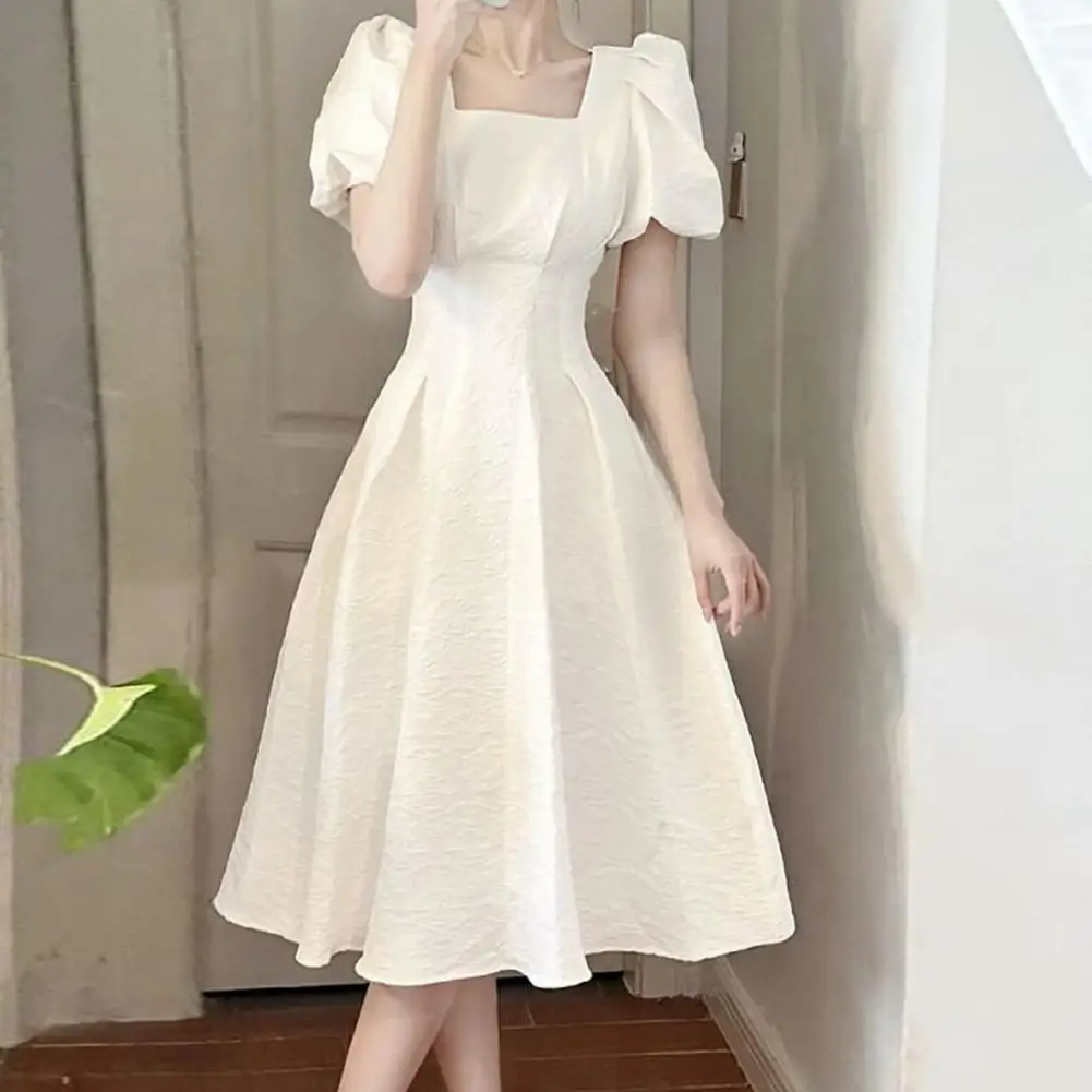 

Women Casual Dress Puff Sleeves Women Party Dress French Style Summer Ladies Party Dress