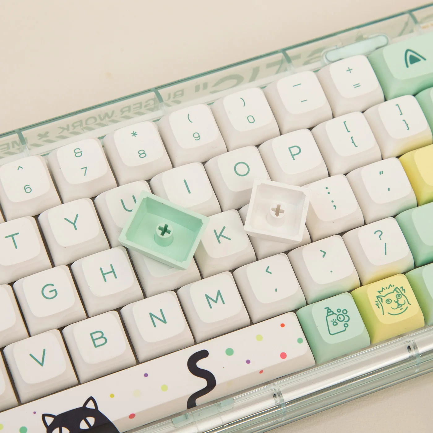 131 Keys Cute Cat Theme Keycaps PBT Dye Sublimation Keycaps XDA Profile For Mx Switch Mechanical Keyboard 6.25U Spacebar images - 6