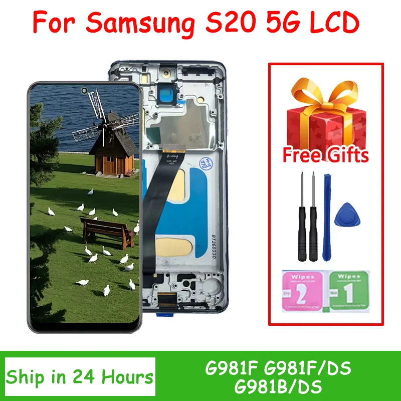 Фото TFT G980F G980F/DS G981F/DS Экран в сборе для Samsung S20 4G 5G, ЖК-дисплей с сенсорным экраном и рамкой. №1