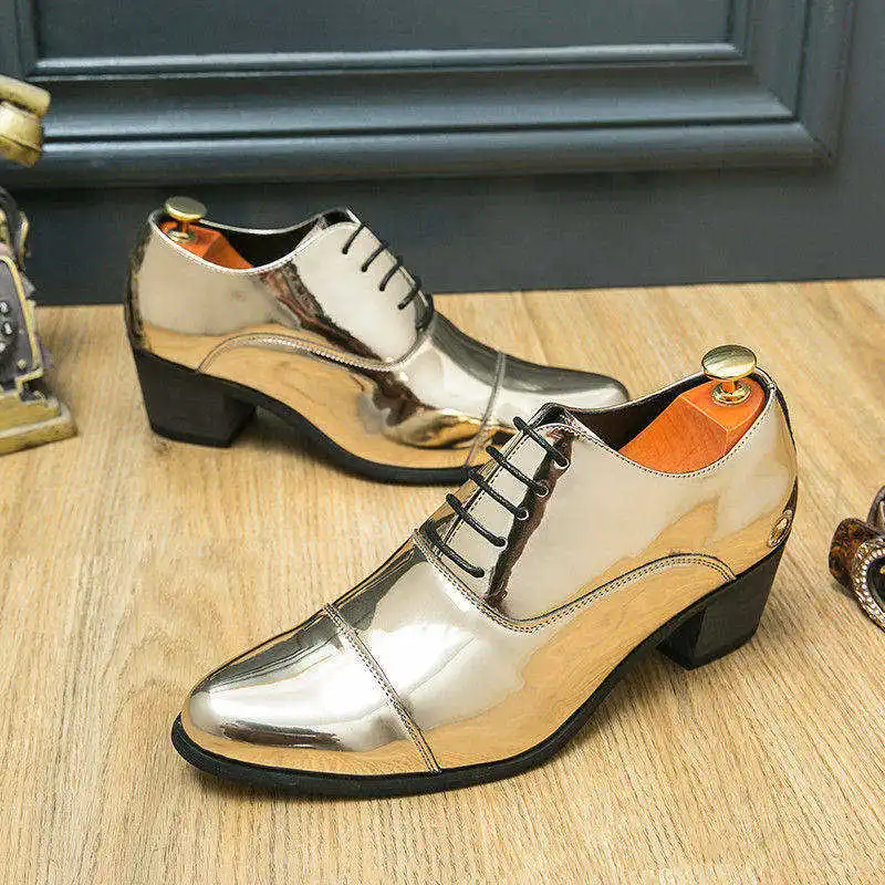

Модные яркие золотистые мужские классические туфли на каблуке, остроносые официальные туфли для мужчин, повседневные мужские деловые туфли-оксфорды, размеры 37-44