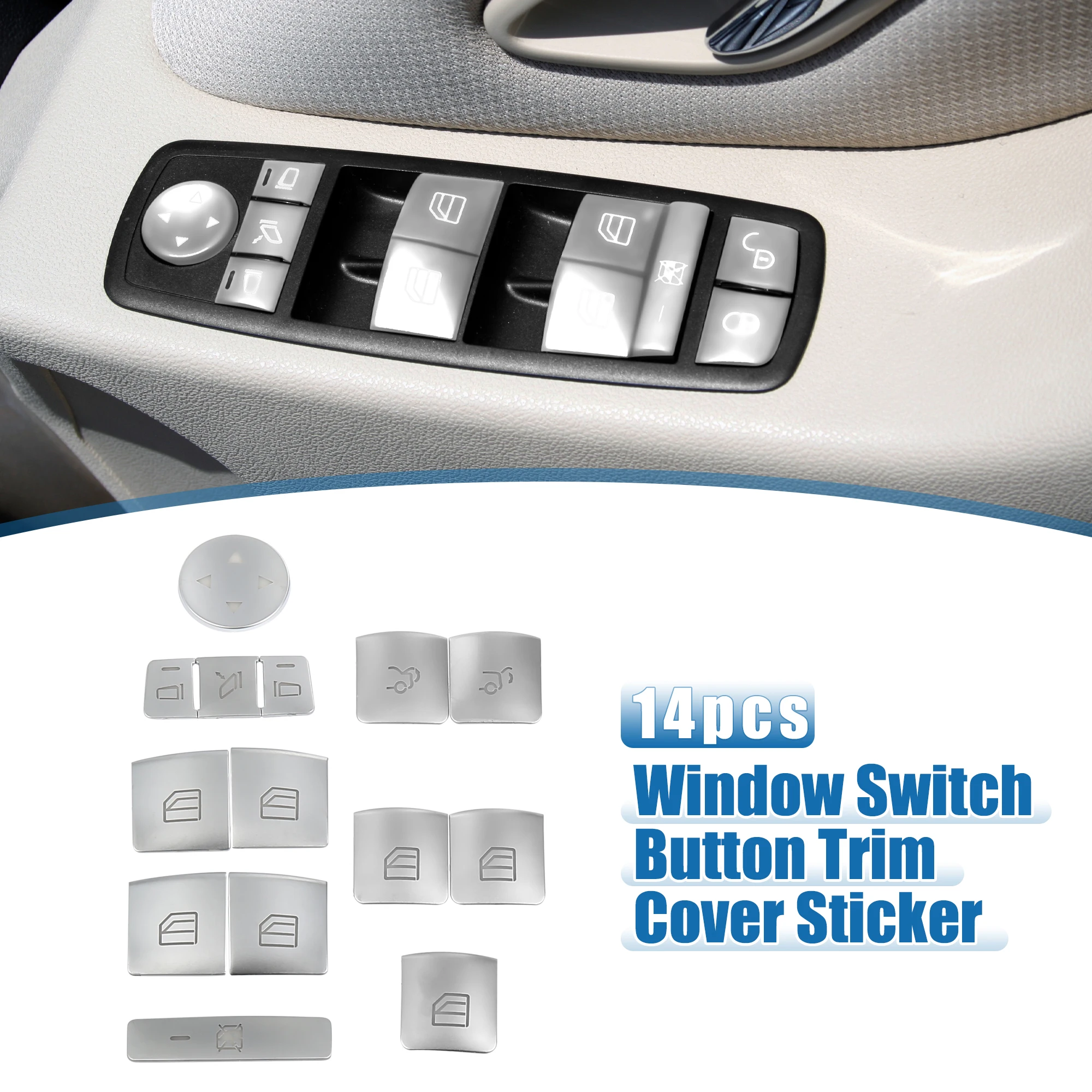 

Uxcell 14pcs Window Switch Button Trim Cover Sticker Interior Door Armrest Window for Benz a B C E Class ML GL GLK GLA CLA CLS