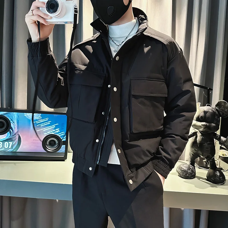 Autumn Winter Stand Collar Jackets Men Thicken Warm Puffer Parkas Casual Business Coats Hiphop Overcoat Streetwear Men Clothing