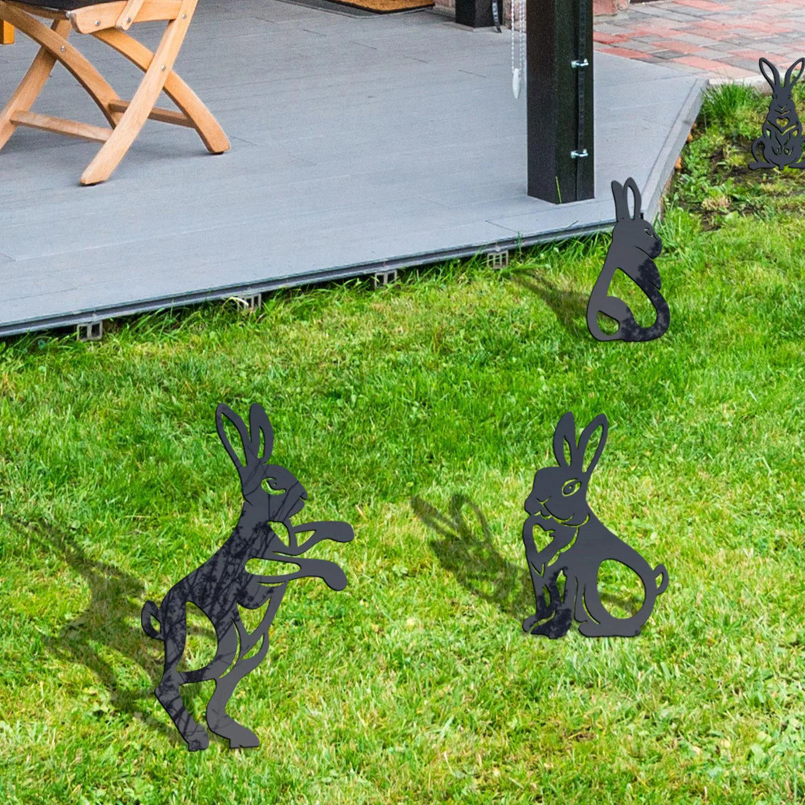

Easter Rabbit Silhouettes Statue Black Metal Garden Backyard Statue Art Crafts Ornaments Gifts Gardening Decoration