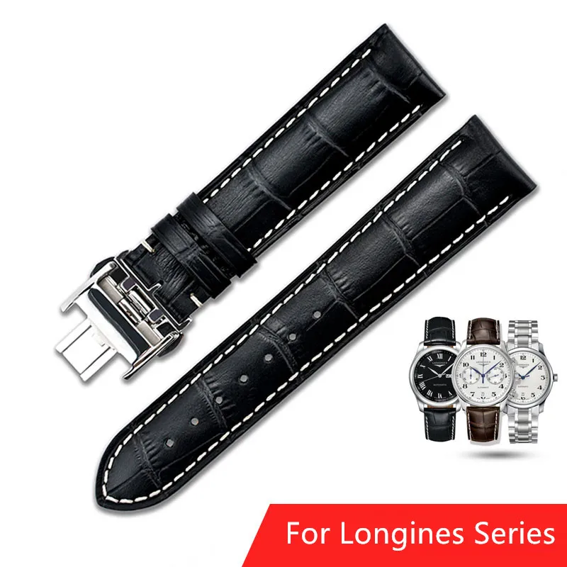 Enlarge Calf Genuine Watch Band Cow Leather Watch Strap for Longines Series Replacement Accessories Wristband Belt Leather Watch Strap