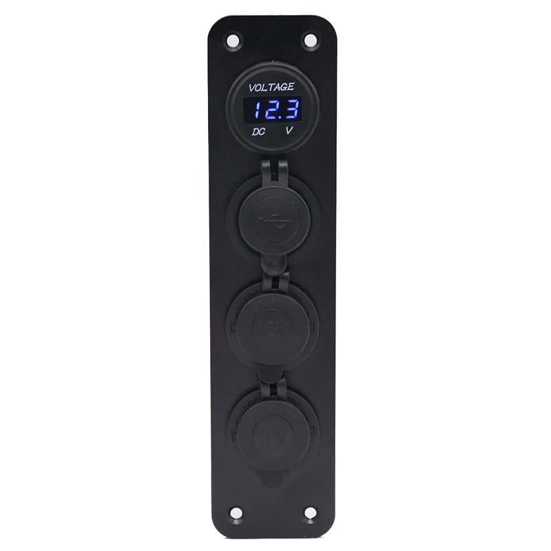 

4 Gang 3.1A Marine Waterproof Rocker Switch Panel With LED Voltage Display+Power Interface For Boat Camper Marine RV