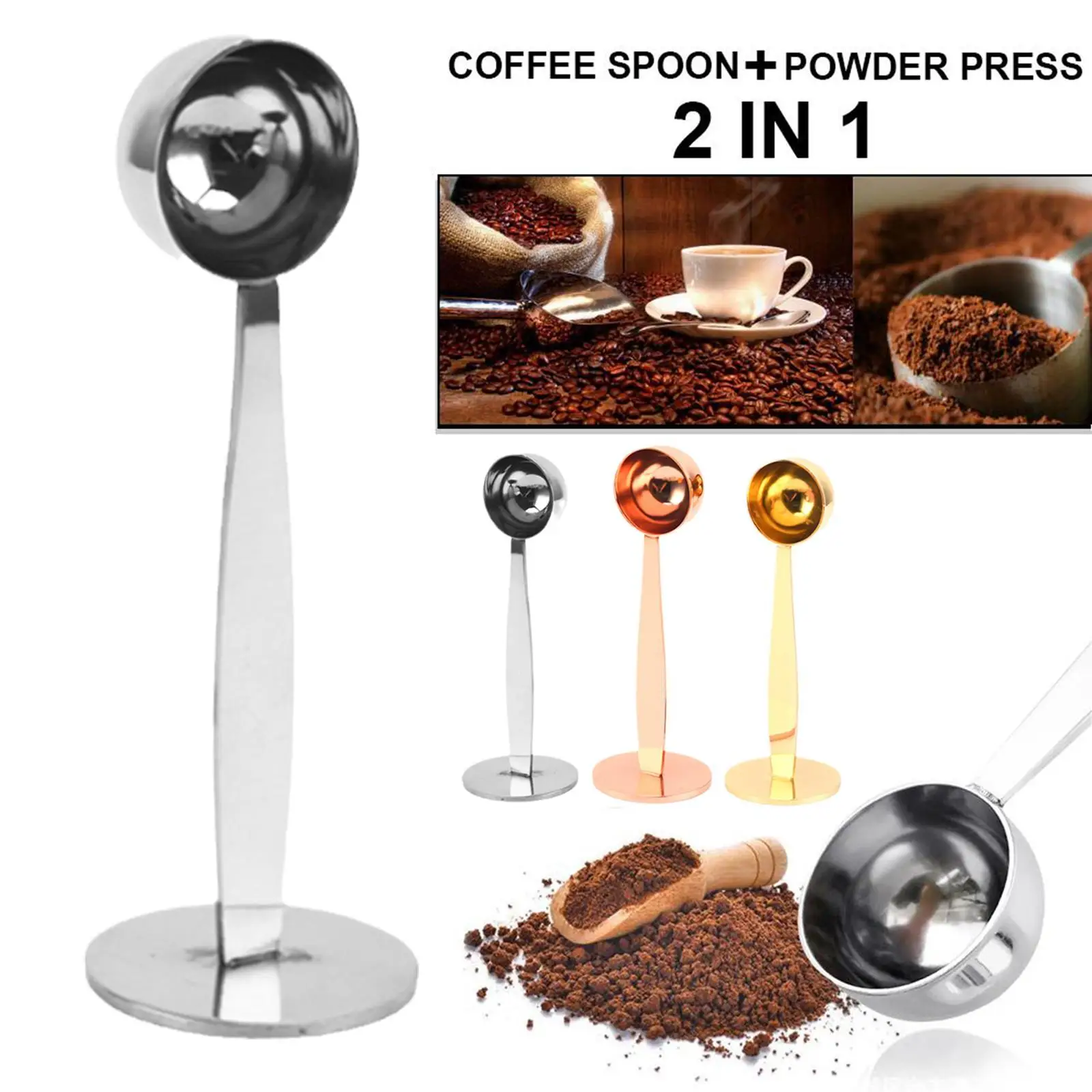 

Steel Stand Tamper Spoon Tools 2 In 1 Coffee Scoop Portable Coffee Powder Measuring Scoops