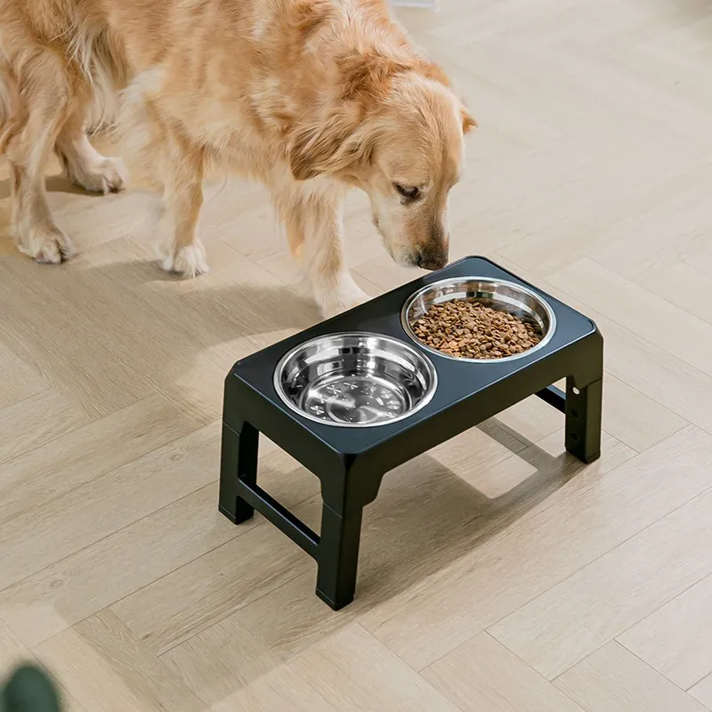 

New Dog Adjustable Lift Bowl Anti-overturn Pet Stainless Steel Bowls Double Bowl For Large Dogs Large Capacity Puppy Food Feeder