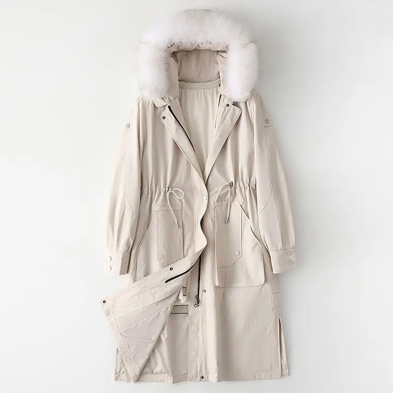 Fox Fur Collar Parker Mid-length Hooded 2022 Winter New Rabbit Fur Inner Bile Fur Coat for Woman