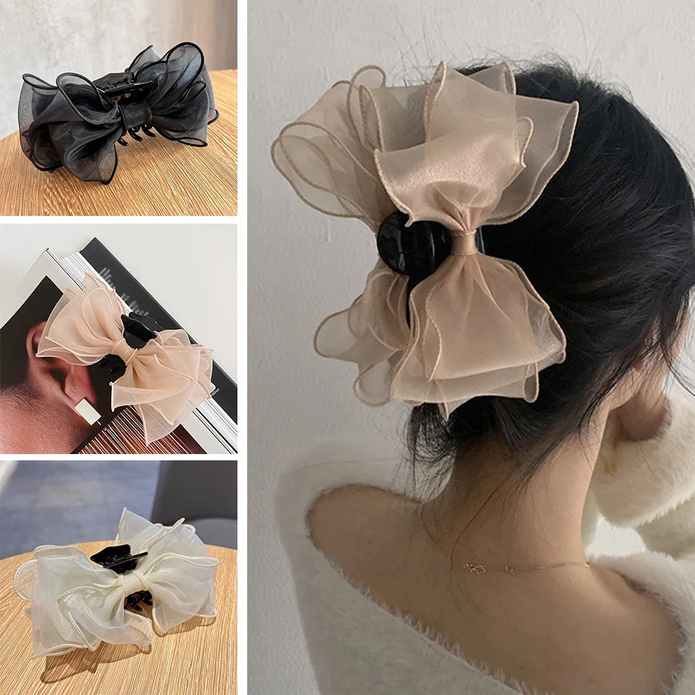 

Retro Organza Bow Hair Claw Girls Yarn Ribbon Shark Clip 2023 Korea Elegant Crab Hairpin Hair Accessories Temperament Headdress