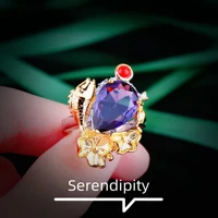 exquisite female water drop purple crystal stone rings charm silver tow color wedding ring for women luxury engagement jewelry
