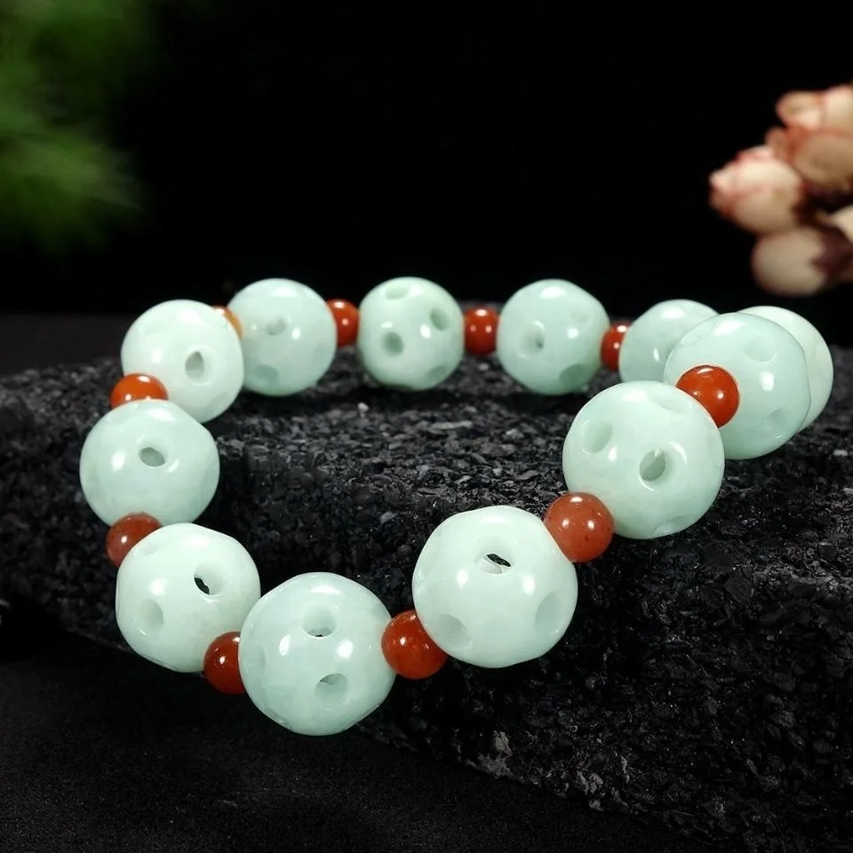 

Браслет из натурального нефрита и изумруда с полыми бусинами, регулируемый браслет, очаровательные украшения, модные аксессуары, ручная ра...