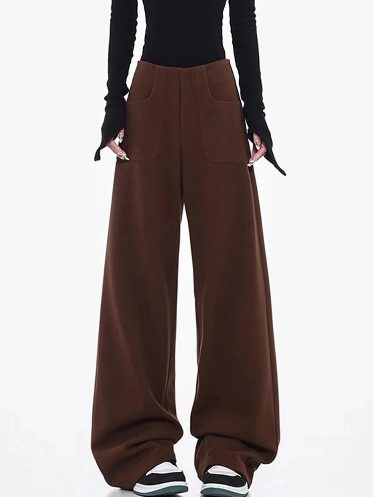 MK Coffee Color Thickened Wide-Leg Suit Pants Women Winter New Drape Loose Slimming Straight Casual Mopping