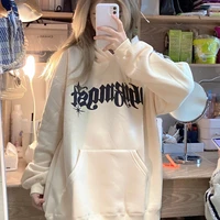 fashion trend hooded letter printing wild casual plus velvet thick thick warm autumn and winter new loose simple sweater