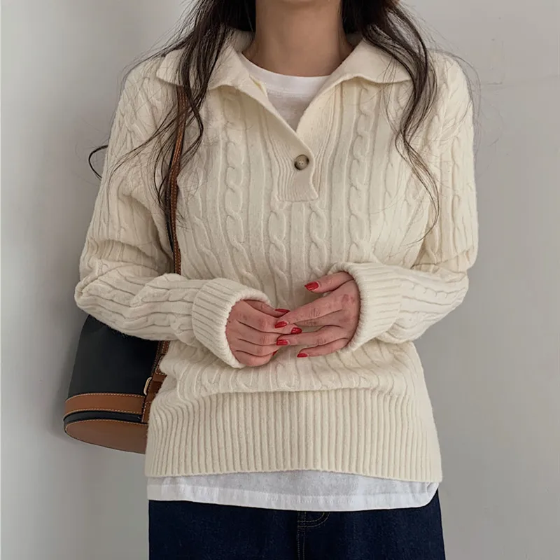 

2022 new autumn and winter Women Loose Pullovers Ribbed Sweaters Peter Pan Pullovers Warm Cashmere Knit Casual O-neck Jumpers