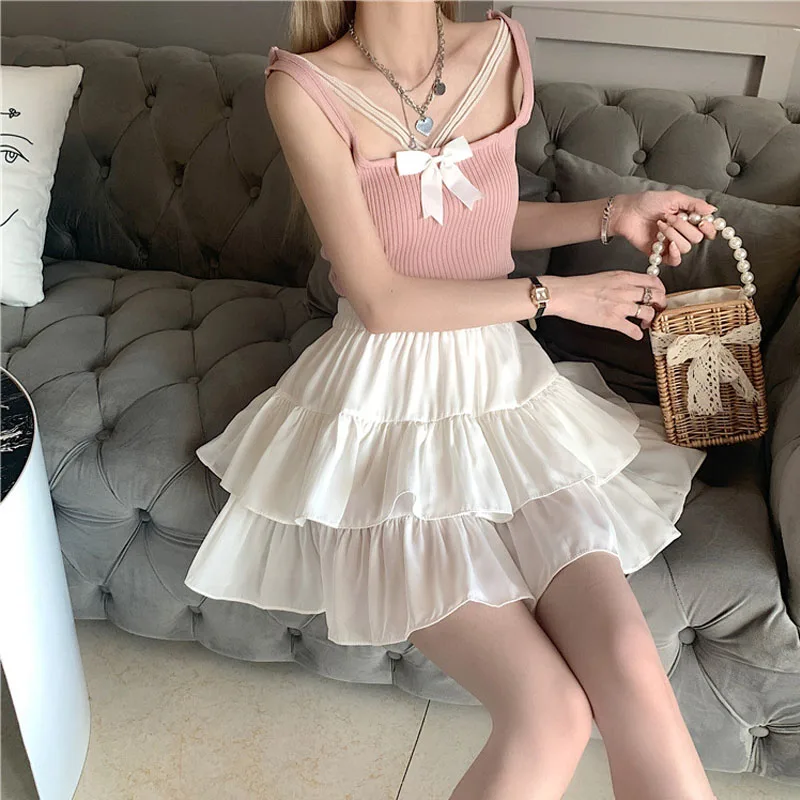 

Women's Summer Sexy High Waist Slim Pleated A Line Mini Skirts Korean Fashion Casual Short Black White Skirt Alt Clothes Female