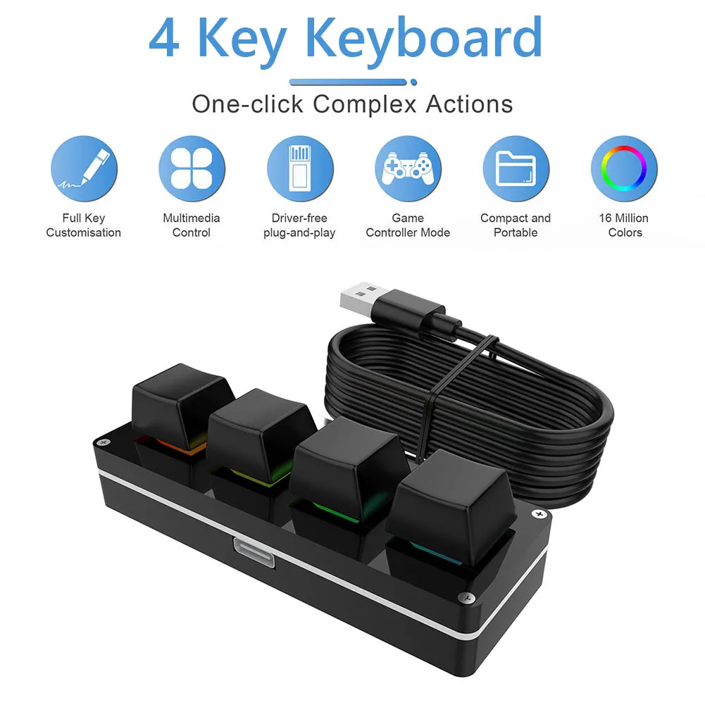 Programming Macro Custom Knob Keyboard RGB 3 Key 4key Copy Paste Photoshop Gaming Mini Mechanical Hotswap Macropad |