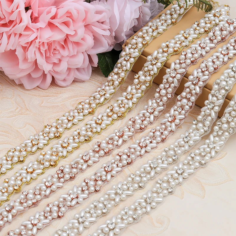 

WENXI 10YARDS Wholesale Thin Bridal Beads Rose Gold Crystal Rhinestone Applique Trim Sewing On For Wedding Dress Sash WX803
