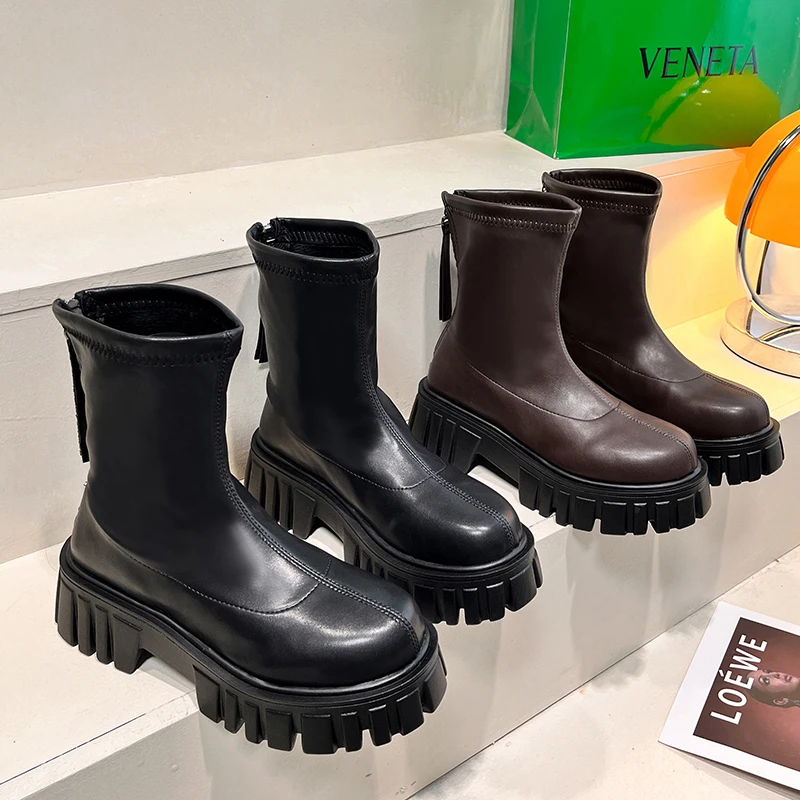 

Genuine Leather Snow Boots Keep Warm Wool Round Toe Med Heels Natural Fur Cold Resistance Dating Ankle Boots Women Boots Boots