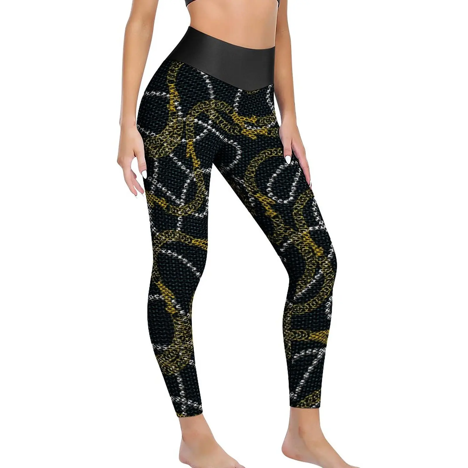 Gold Chains Leggings Sexy Modern Pearls Print Push Up Yoga Pants Breathable Seamless Leggins Women Graphic Workout Sports Tights