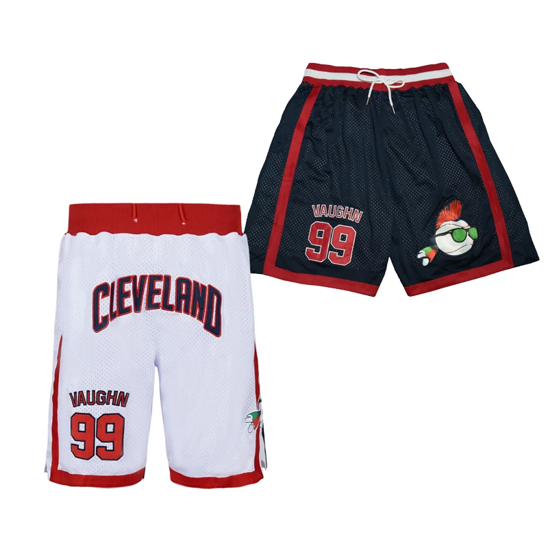 Basketball Shorts Cleveland 99 VAUGHN Four Pockets Sewing Embroidery Sports Outdoor Beach Pants Fitness White Blue 2023 New