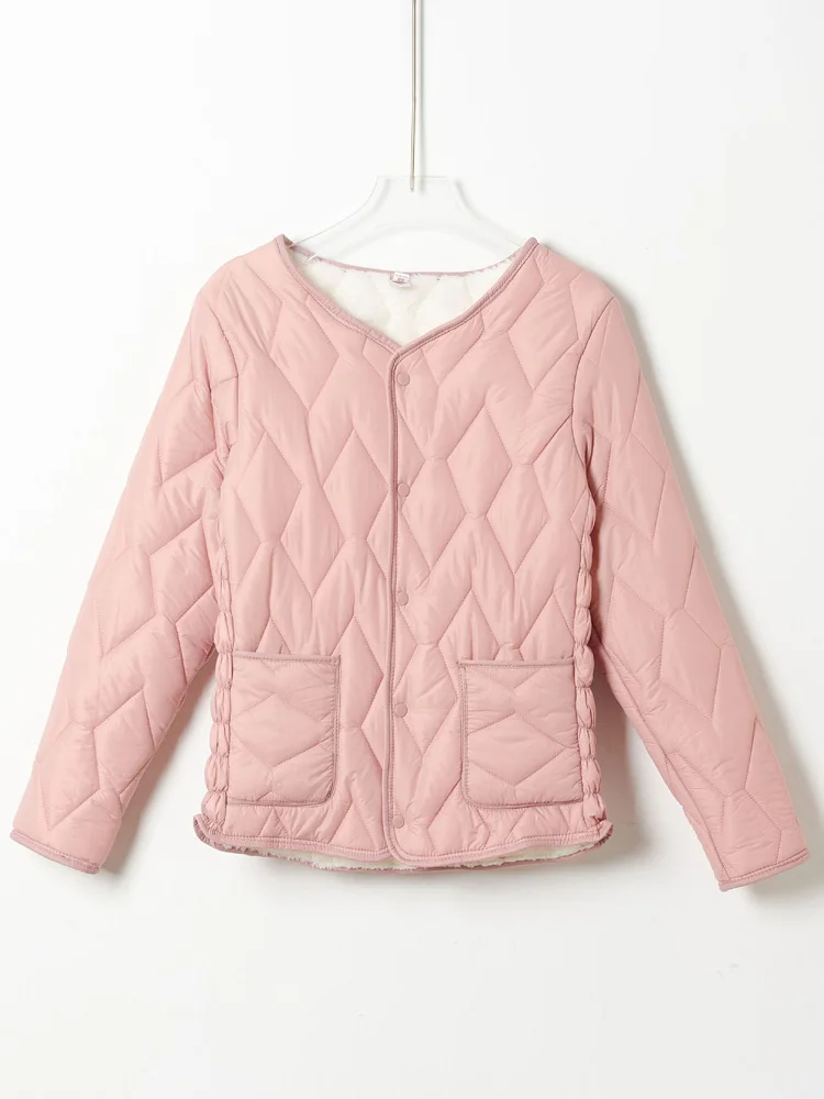 WYWMY Winter Jacket Women Parkas Thickened Warm V Neck Long Sleeve Cotton Liner Coat Women's Home Wear Cotton Clothes Plush Coat