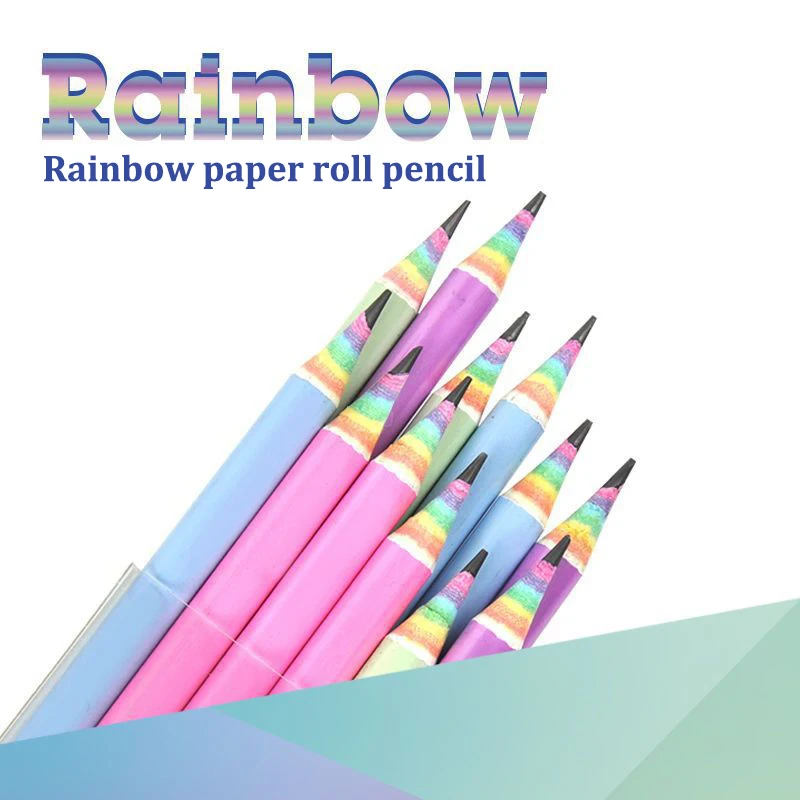 

12PCS Rainbow Color Paper Pencil Children's Writing And Painting HB Professional Art Sketch Comic Pen Office School Supplies
