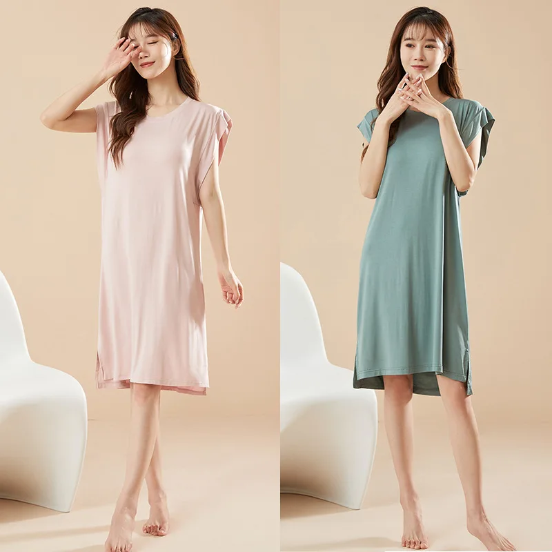 

Soft Nightdress Nighties Women Sleeveless Solid Color Modal Home Dress Sleepwear Sleeping Dress Loose Nightwear Plus Size 90Kg
