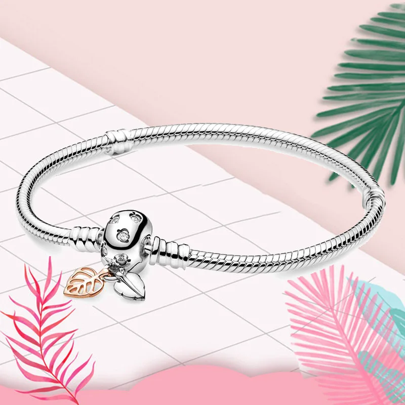 Fashion Silver Plated Snake Chain Charm Bracelet With Fallen Leaf Buckle For Women Fits Brand Bracelets DIY Jewelry Gift Making