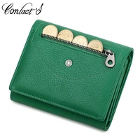 contacts genuine leather short wallet women luxury brand ladies small purse card holder zipper design female wallet coin pocket